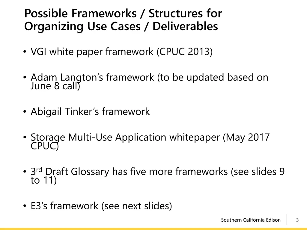 possible frameworks structures for organizing