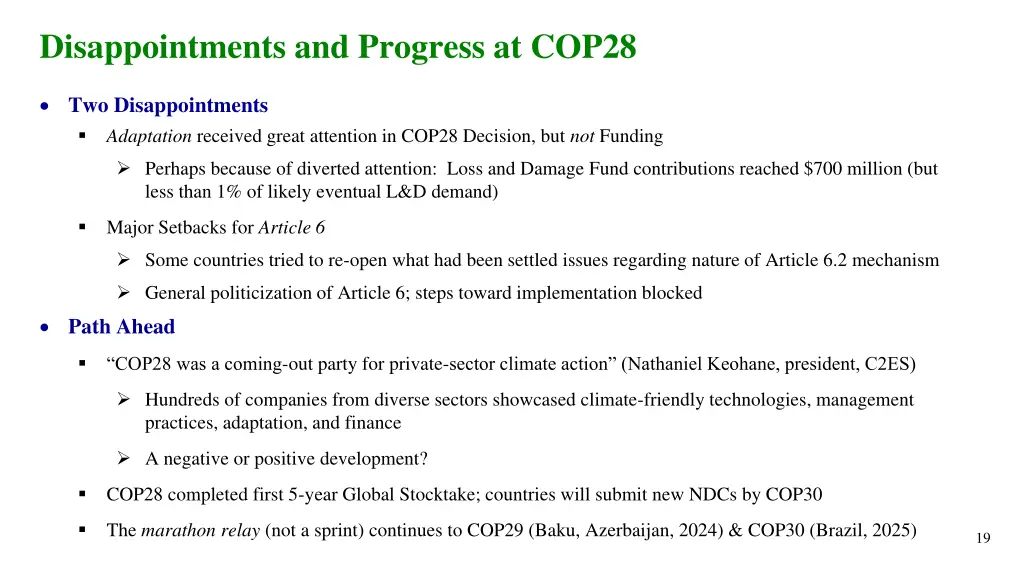 disappointments and progress at cop28