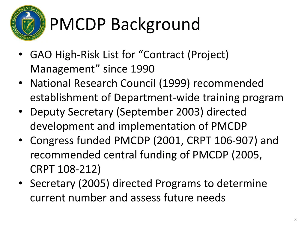 pmcdp background