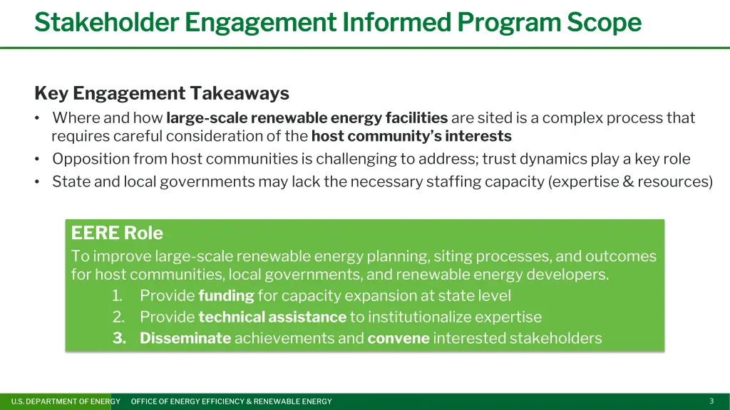 stakeholder engagement informed program scope