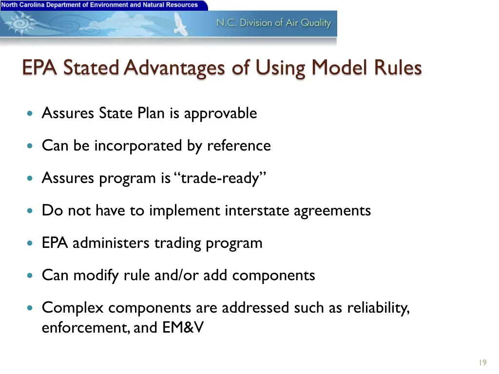 epa stated advantages of using model rules