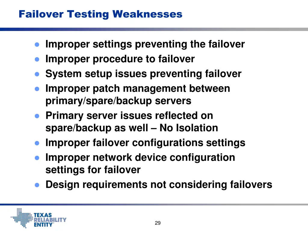 failover testing weaknesses