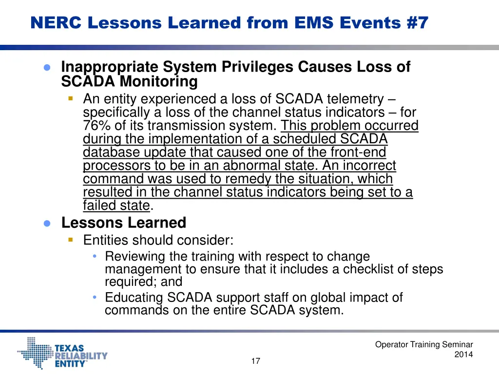 nerc lessons learned from ems events 7