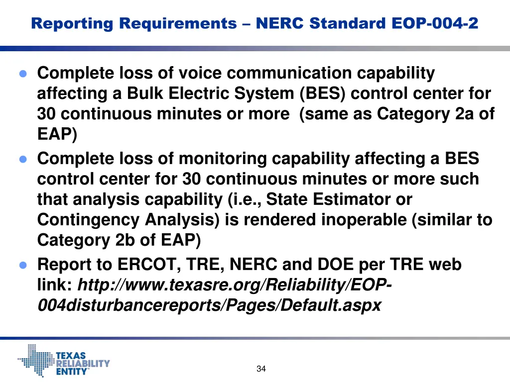 reporting requirements nerc standard eop 004 2