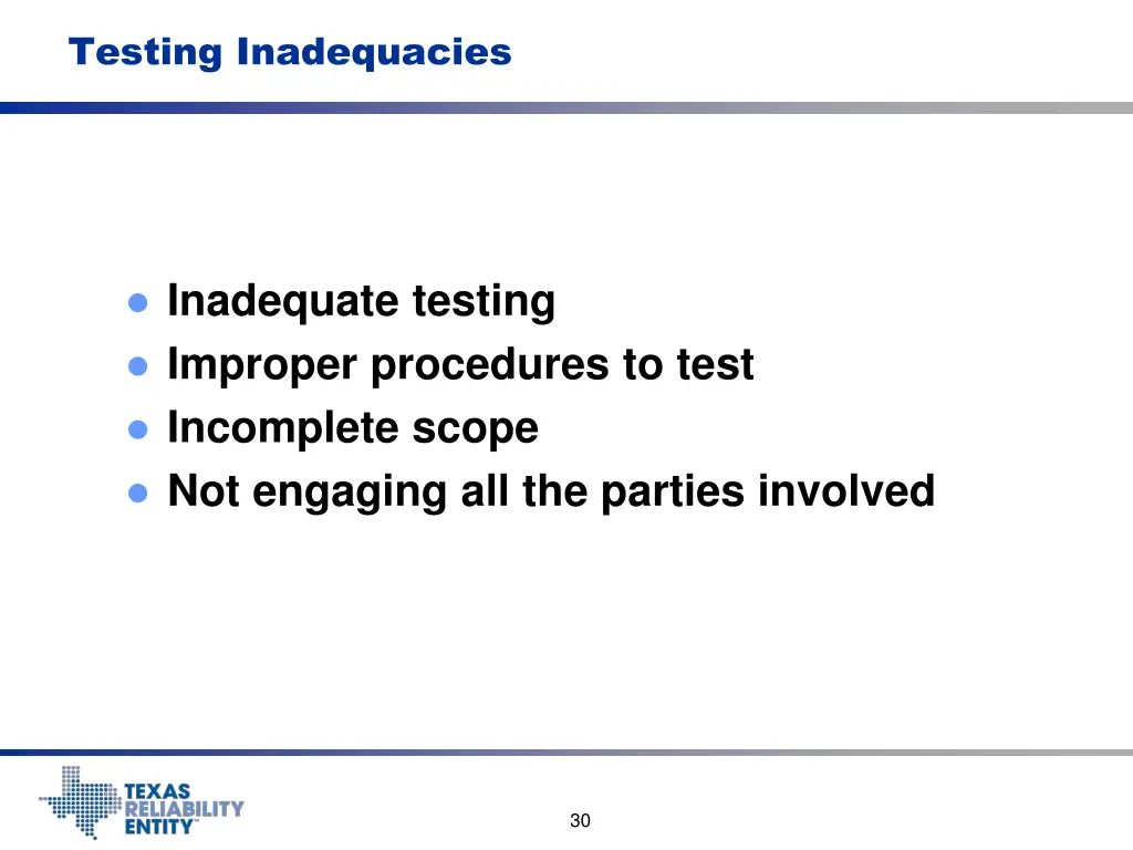 testing inadequacies