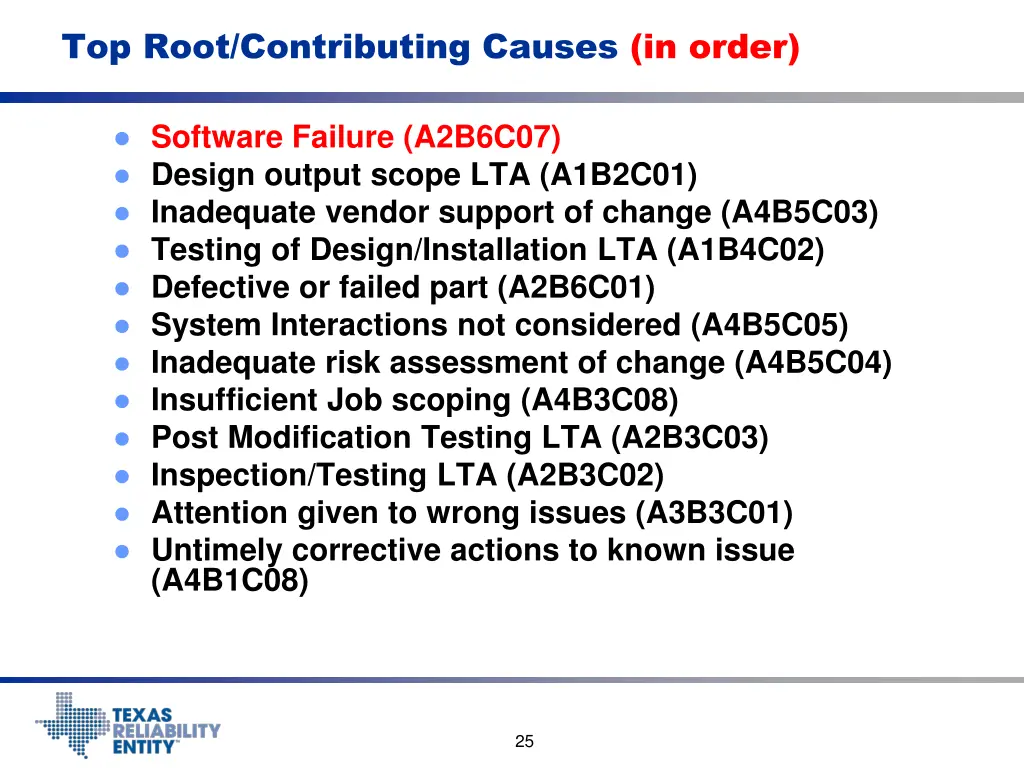 top root contributing causes in order