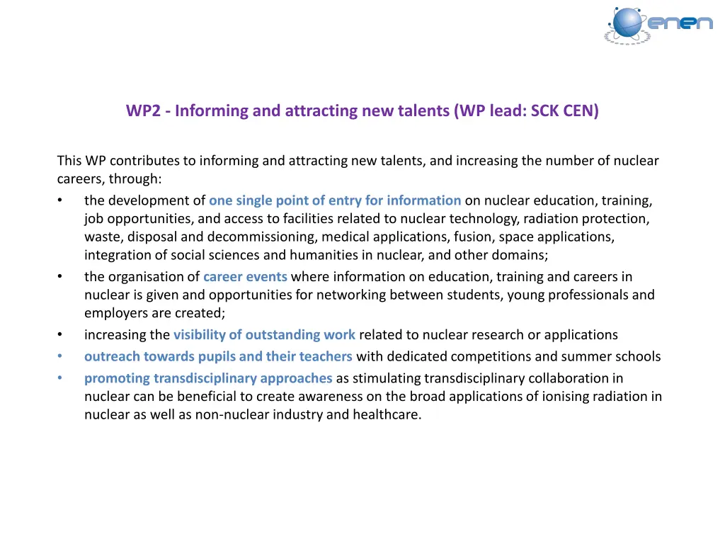 wp2 informing and attracting new talents wp lead