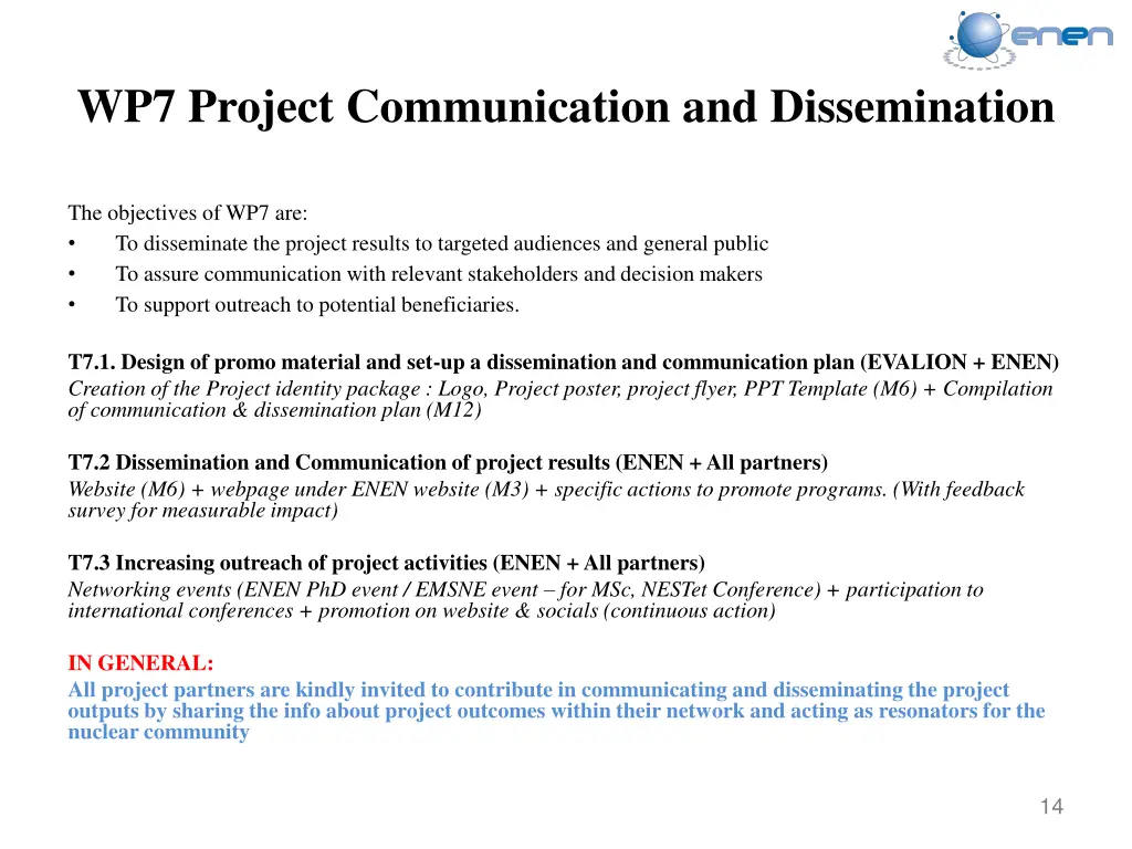 wp7 project communication and dissemination