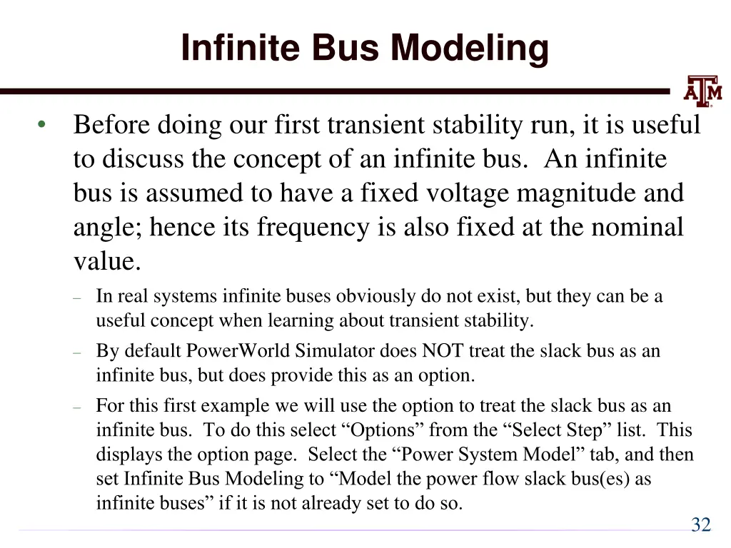 infinite bus modeling
