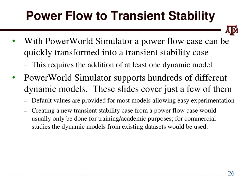 power flow to transient stability