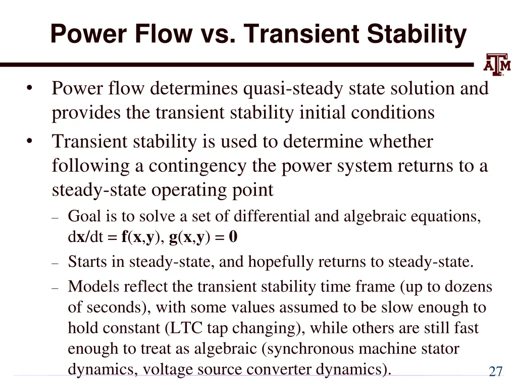 power flow vs transient stability