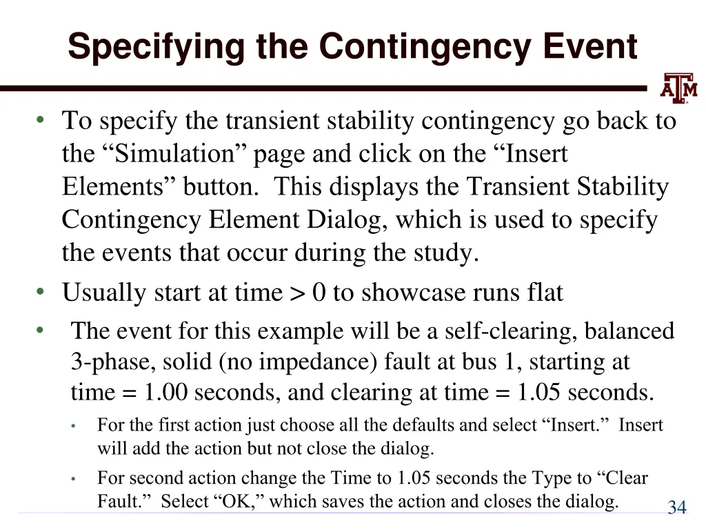specifying the contingency event