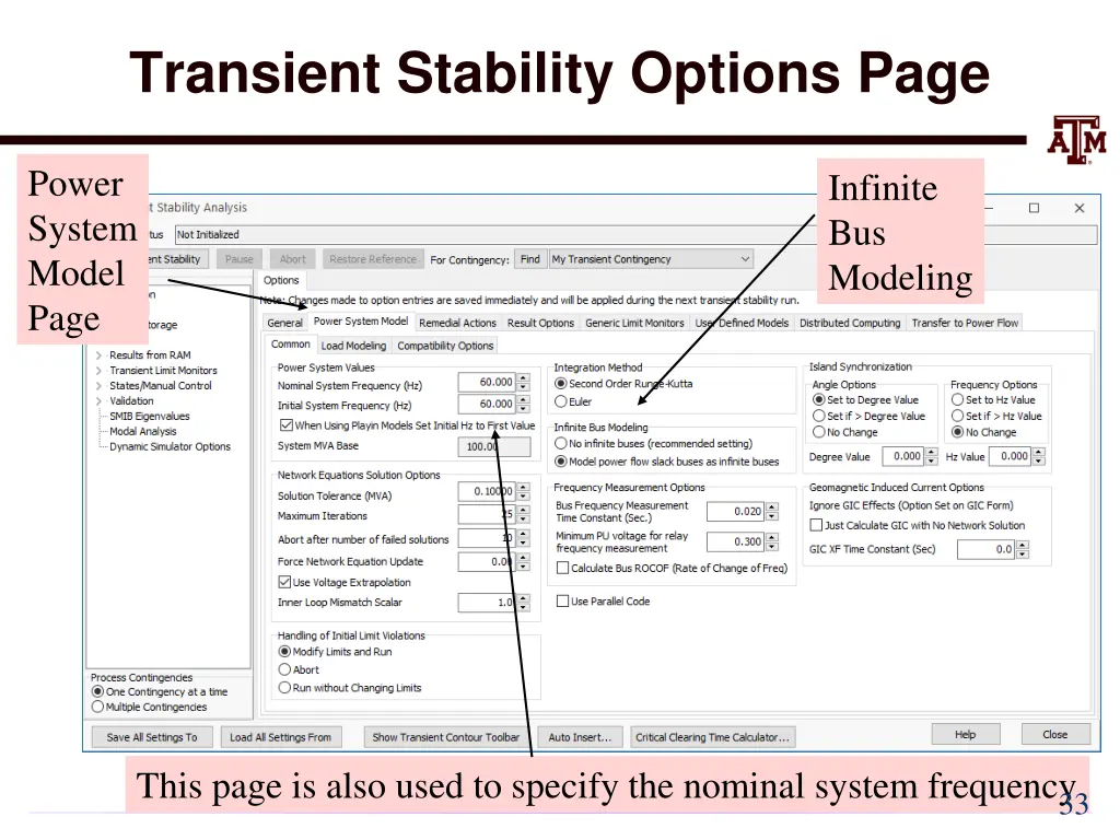 transient stability options page
