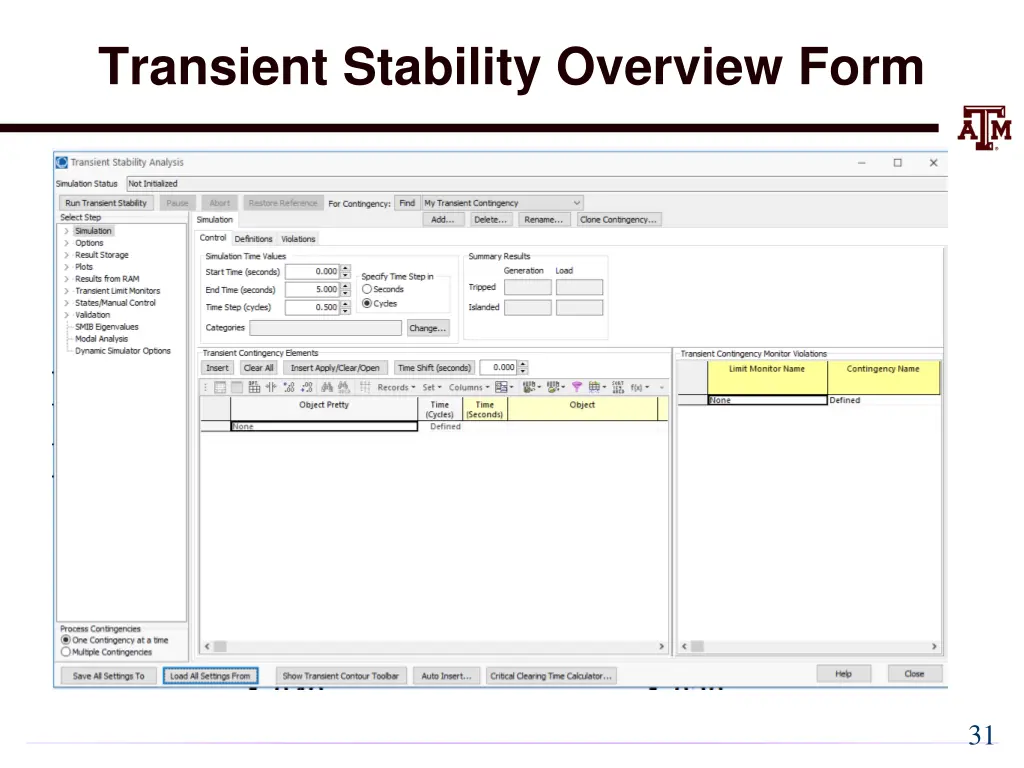 transient stability overview form