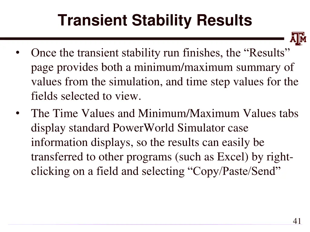 transient stability results