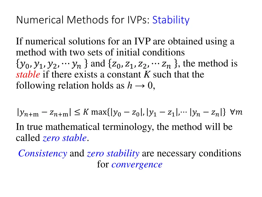 numerical methods for ivps stability