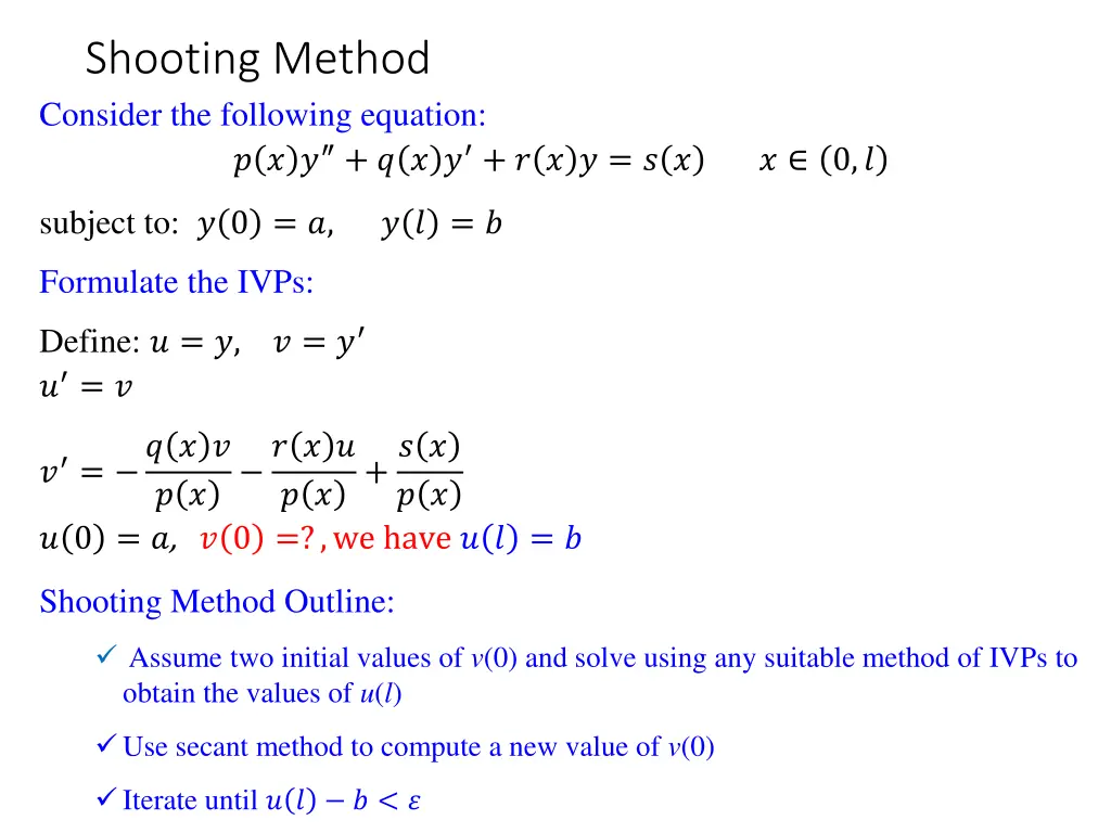 shooting method consider the following equation