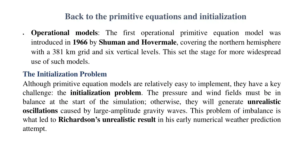back to the primitive equations and initialization 2