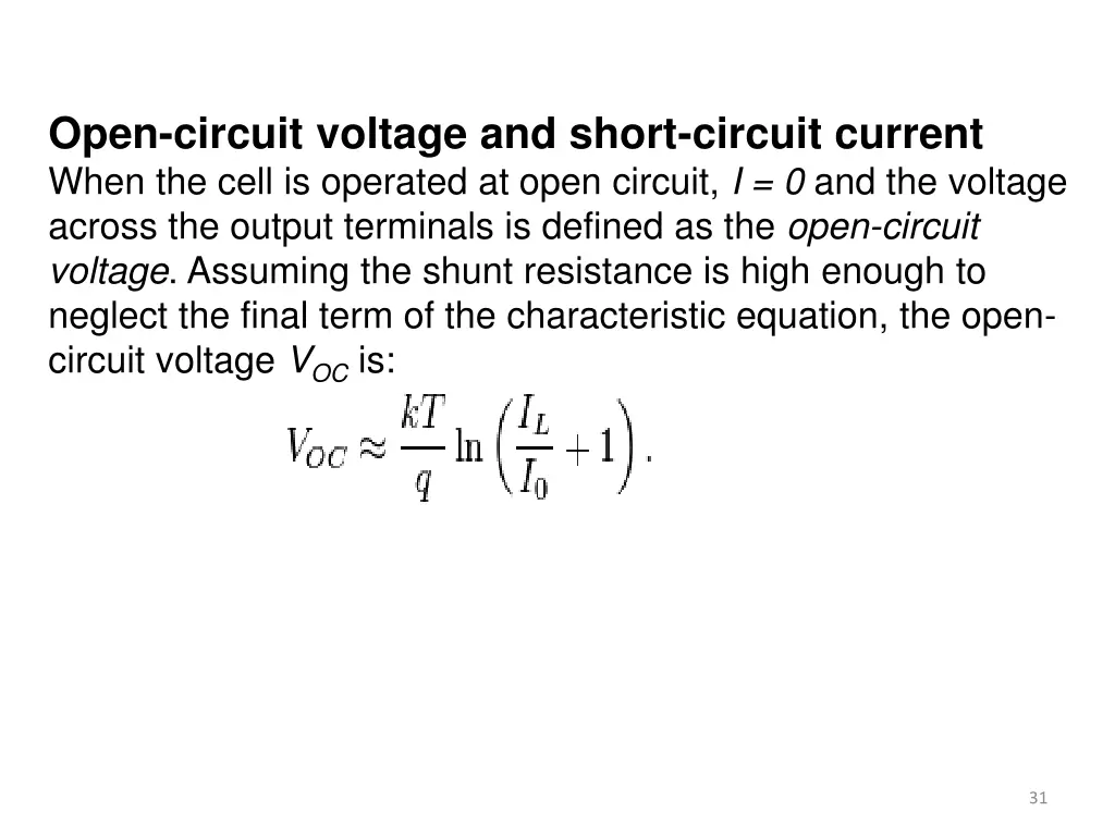 open circuit voltage and short circuit current
