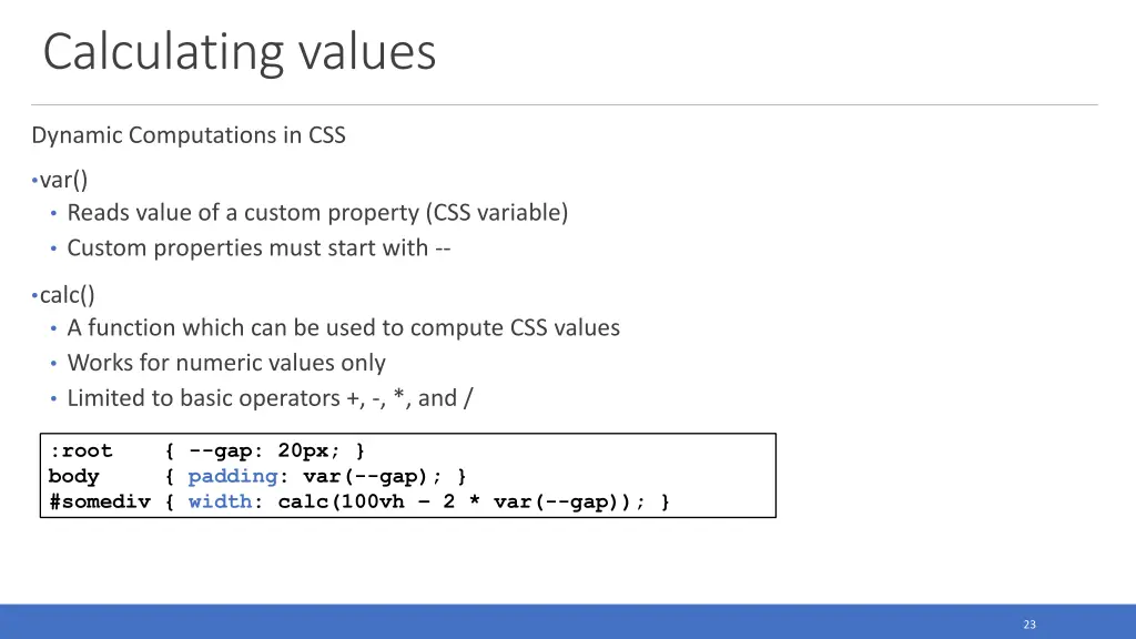 calculating values