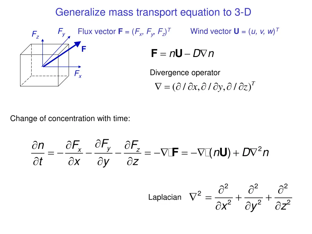 generalize mass transport equation to 3 d