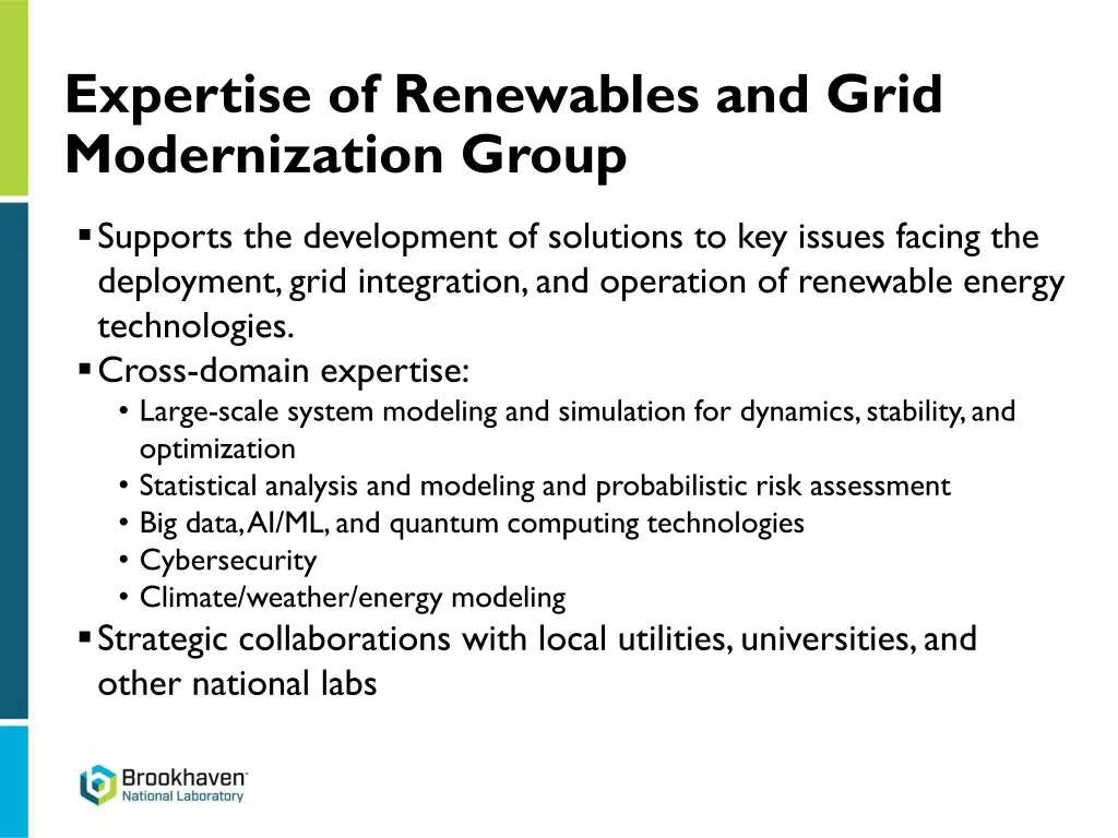 expertise of renewables and grid modernization