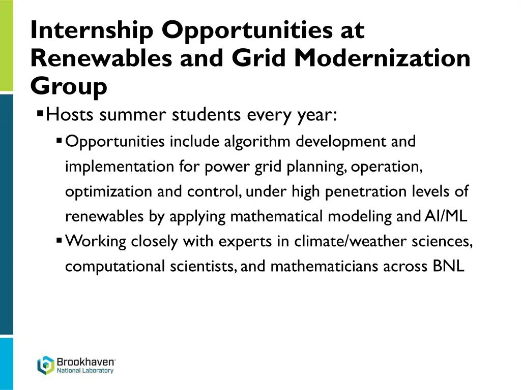 internship opportunities at renewables and grid