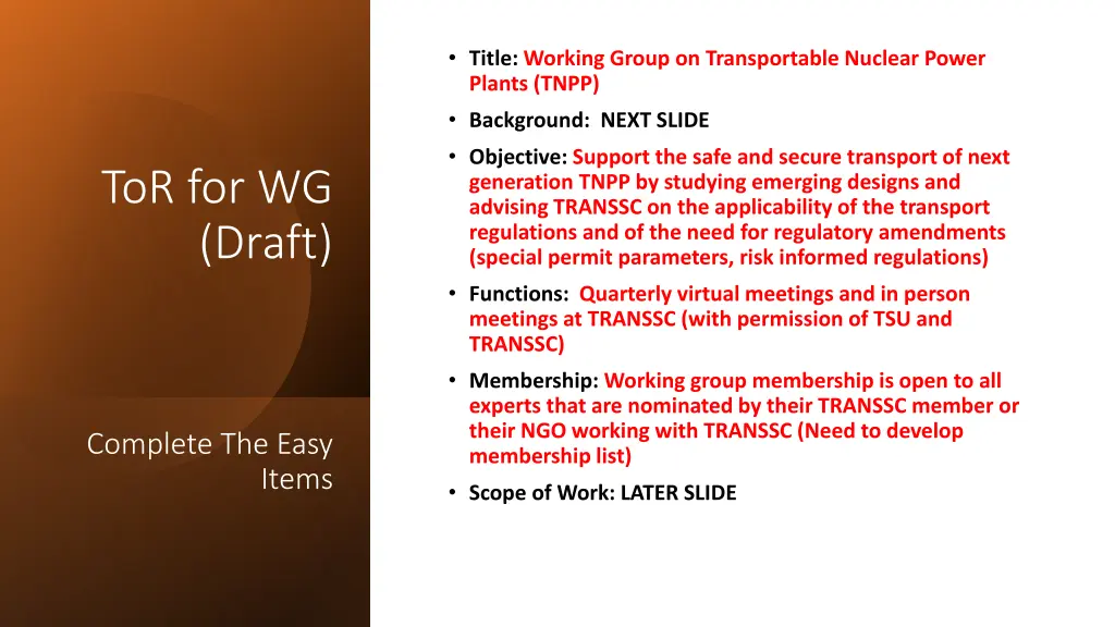 title working group on transportable nuclear