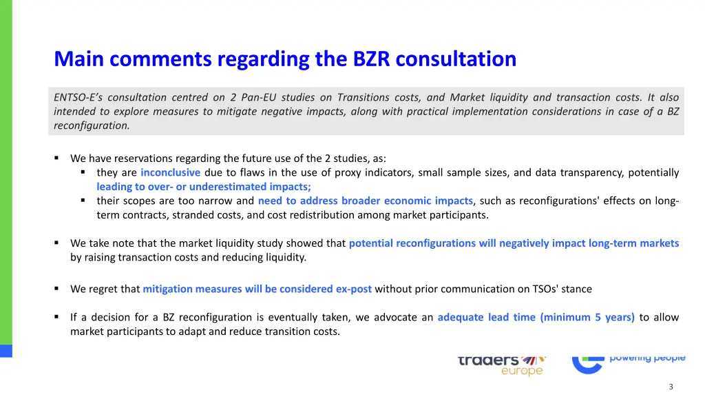 main comments regarding the bzr consultation
