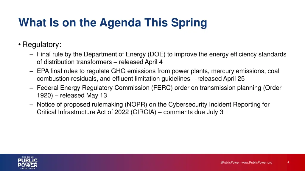 what is on the agenda this spring