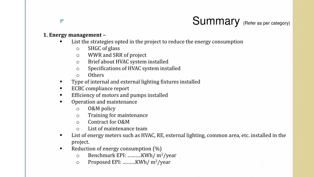 summary refer as per category