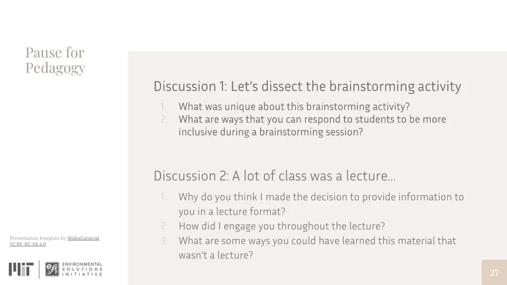 pause for pedagogy