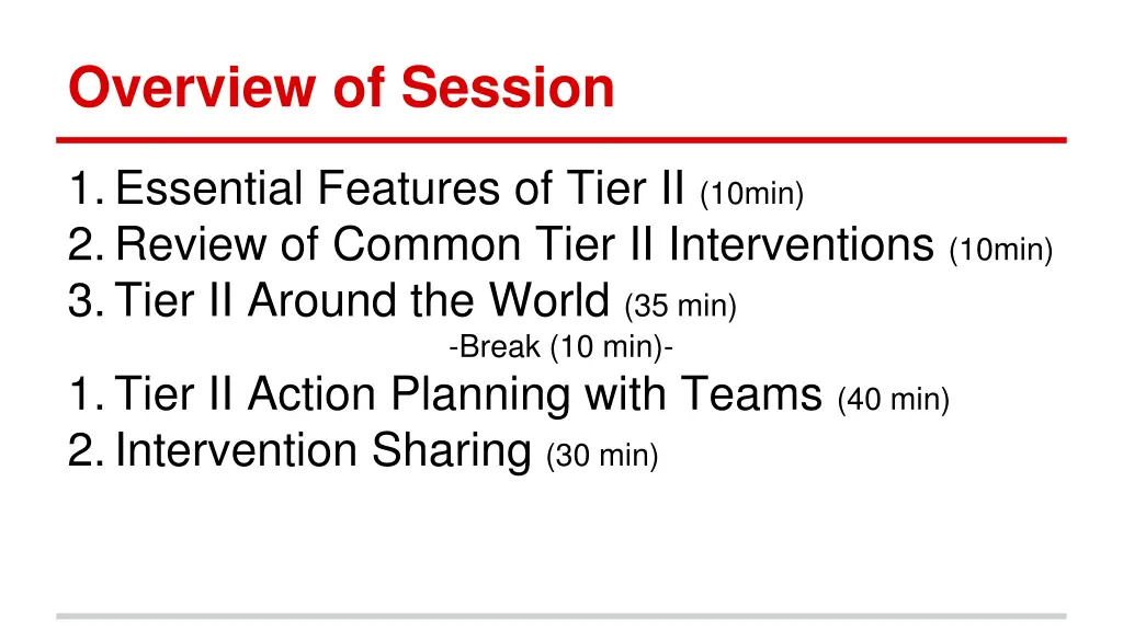 overview of session