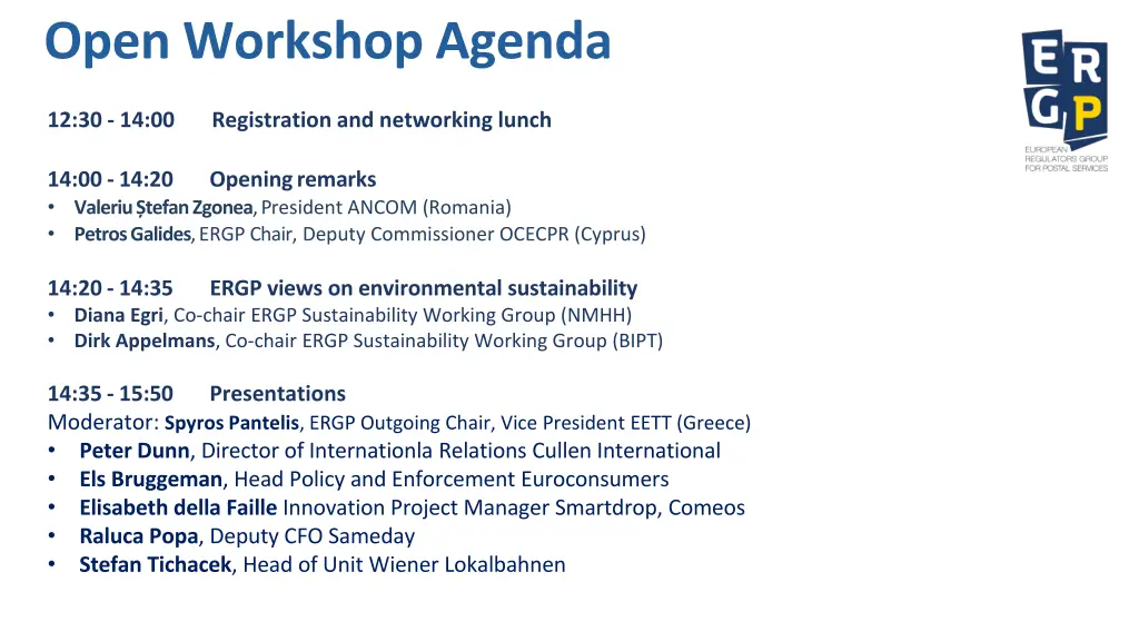 open workshop agenda