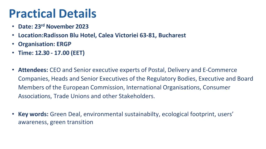 practical details date 23 rd november 2023