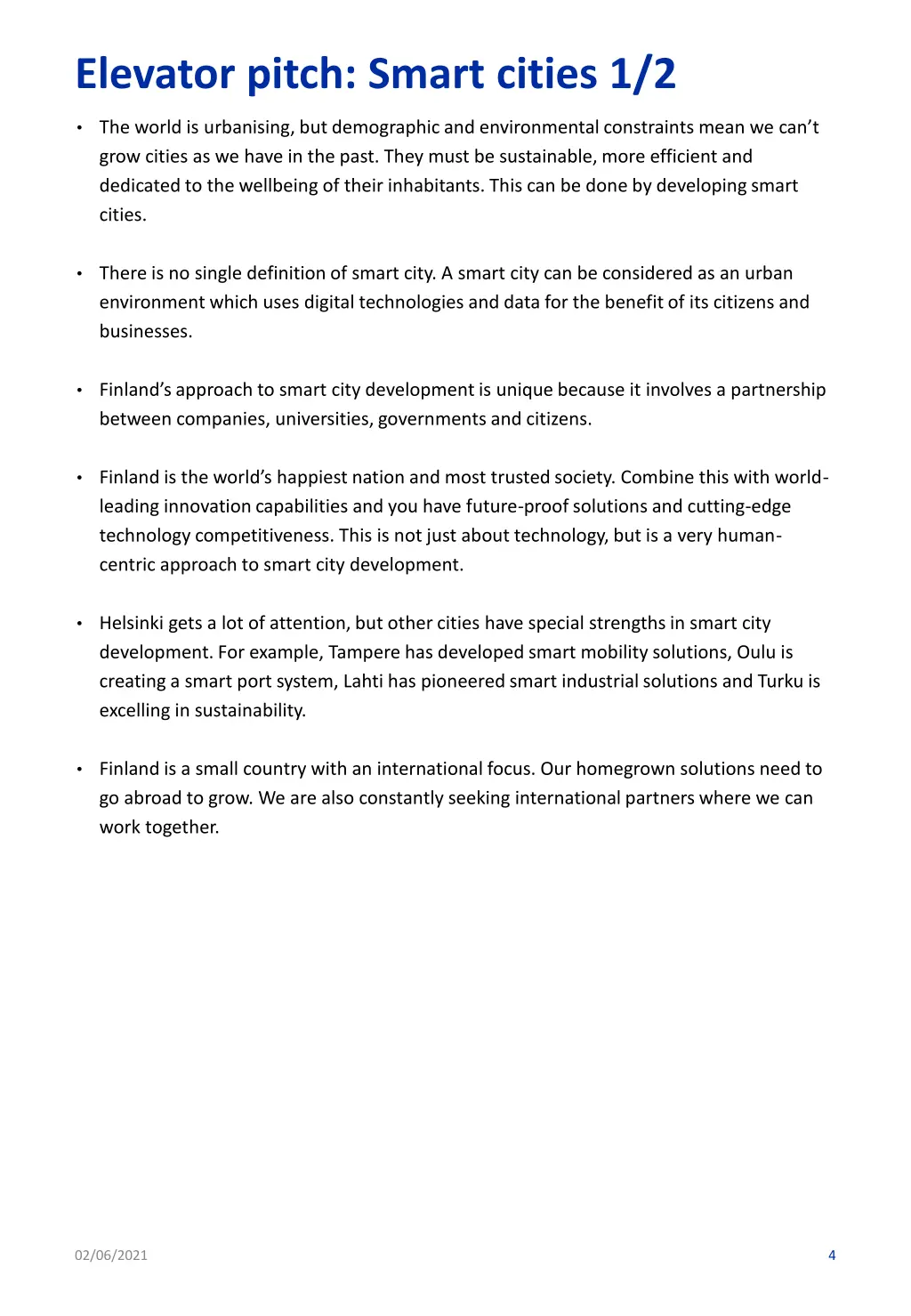 elevator pitch smart cities 1 2