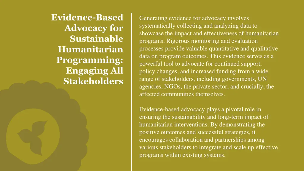 evidence based advocacy for sustainable