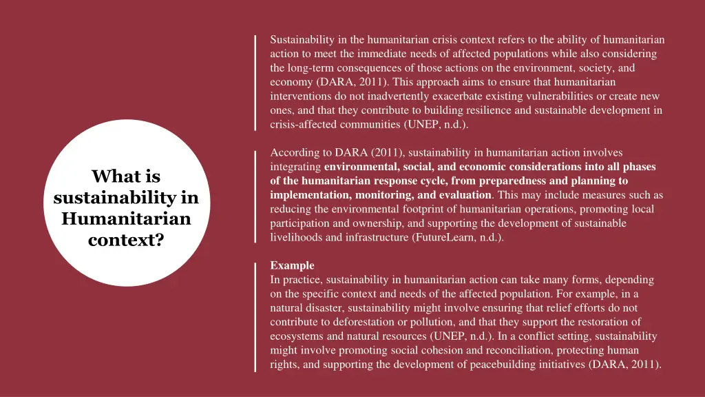sustainability in the humanitarian crisis context