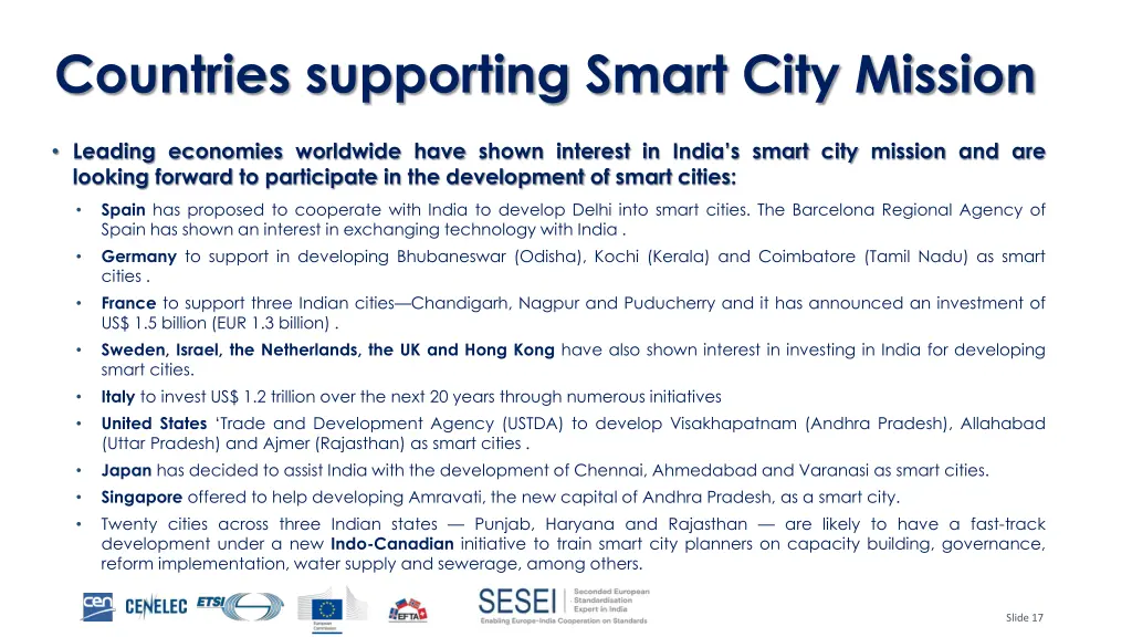 countries supporting smart city mission