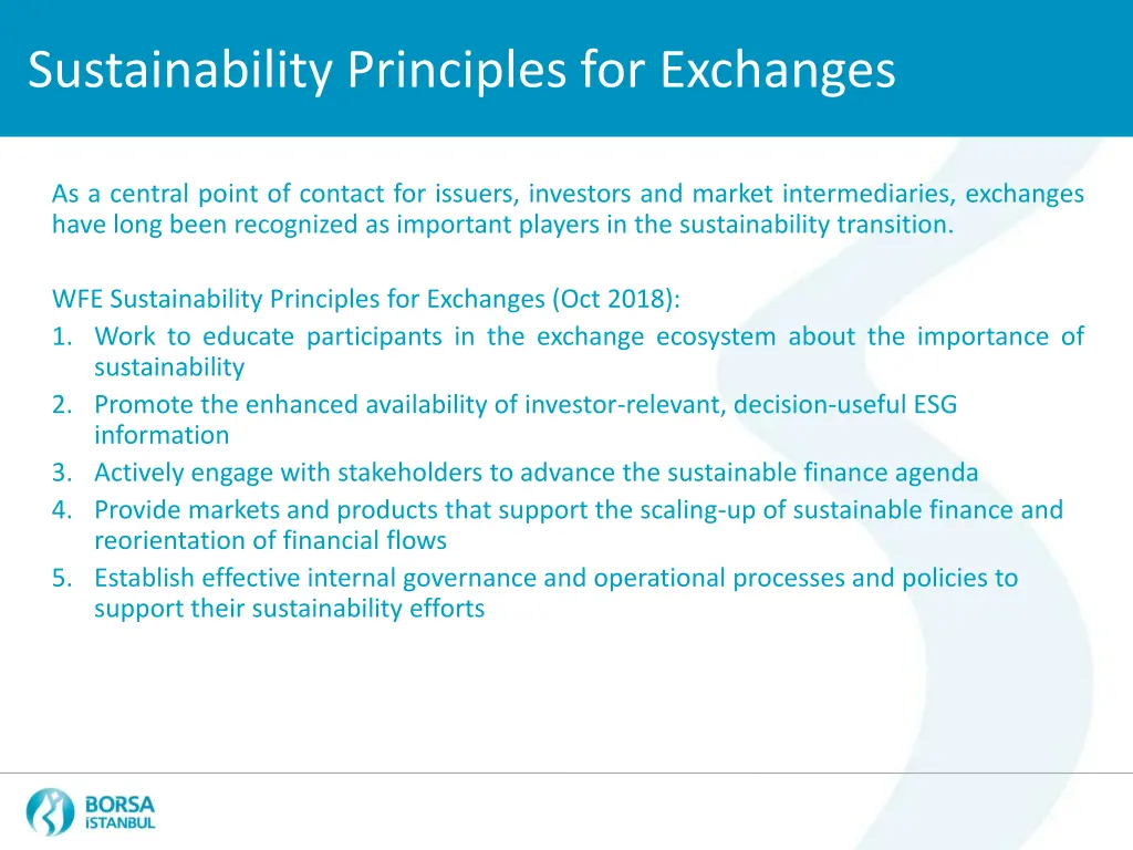 sustainability principles for exchanges
