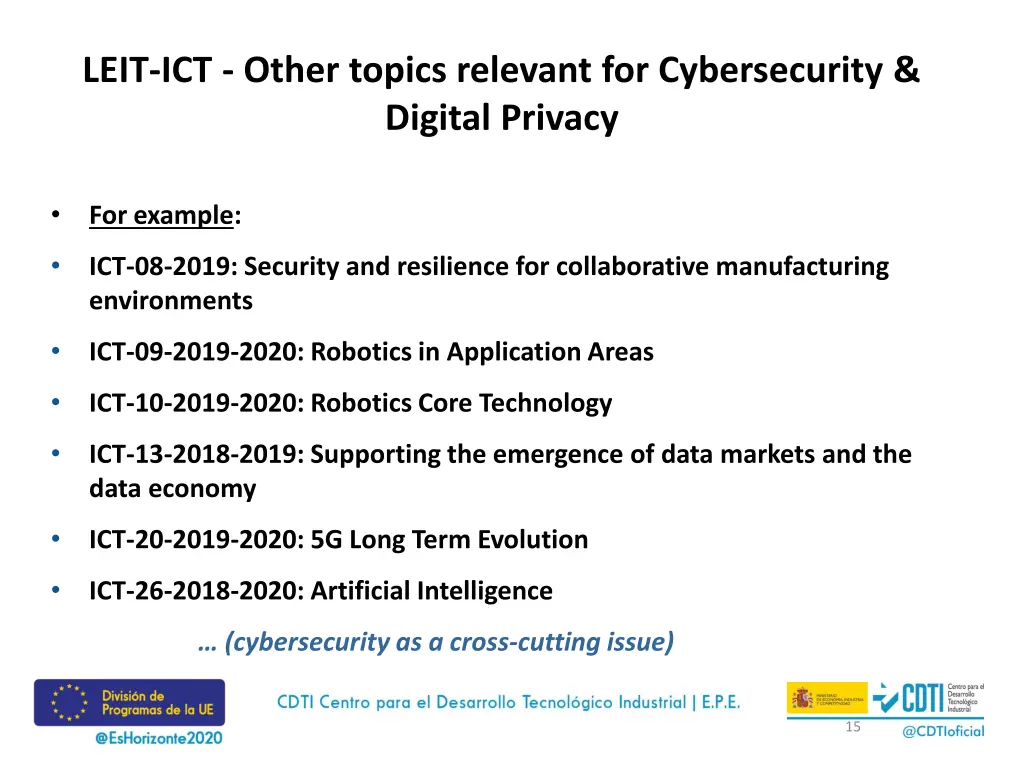 leit ict other topics relevant for cybersecurity