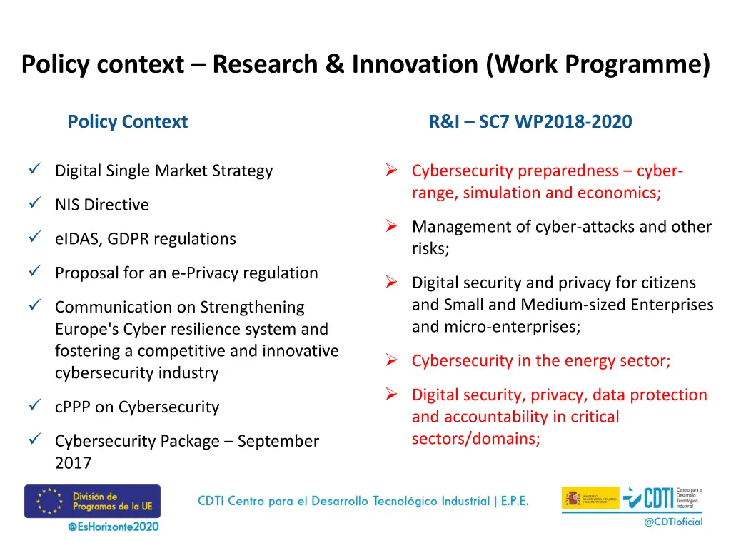 policy context research innovation work programme