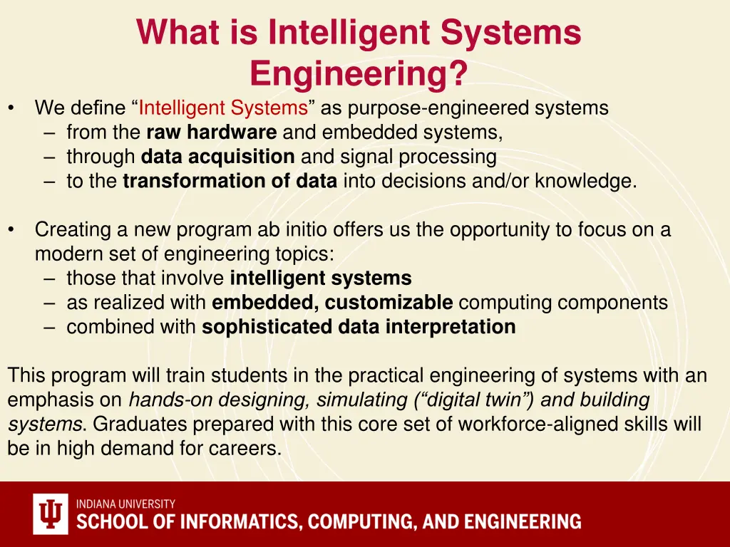 what is intelligent systems engineering we define