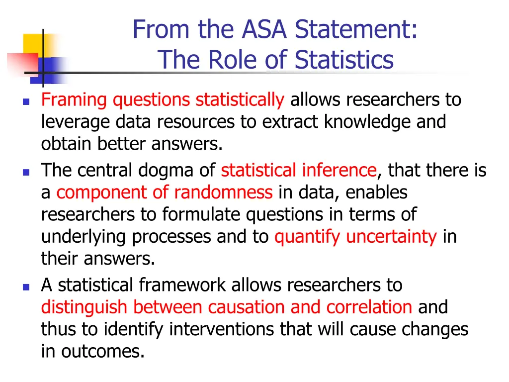 from the asa statement the role of statistics