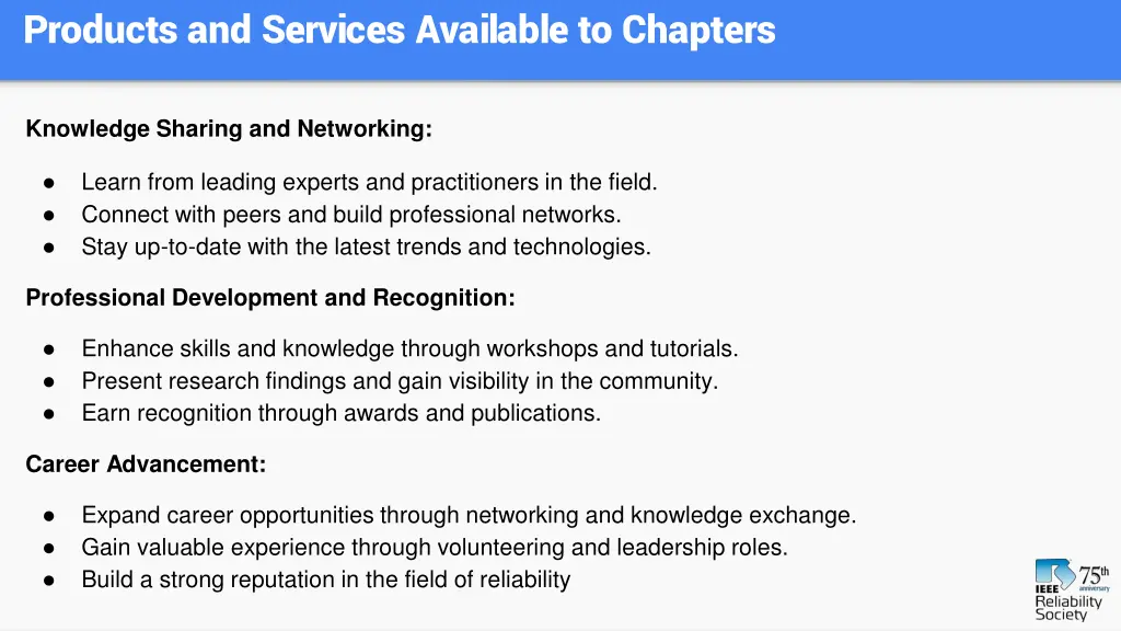 products and services available to chapters