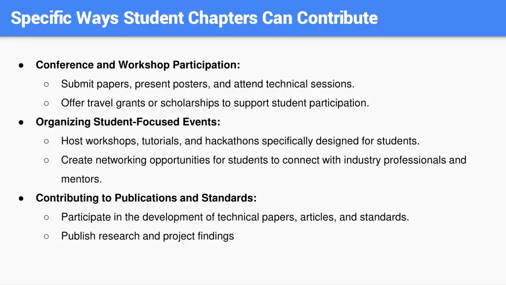 specific ways student chapters can contribute