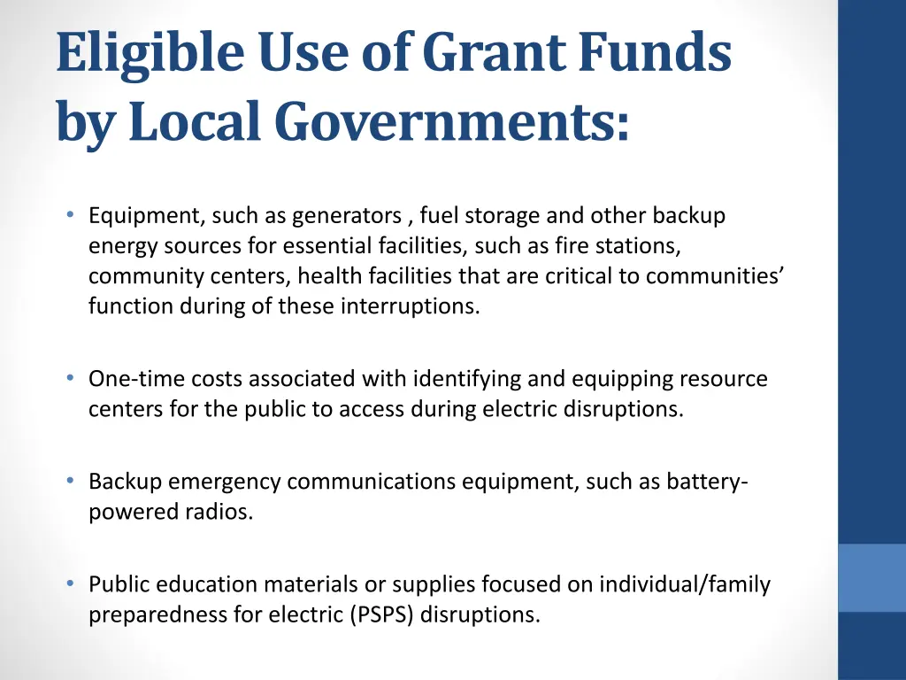 eligible use of grant funds by local governments