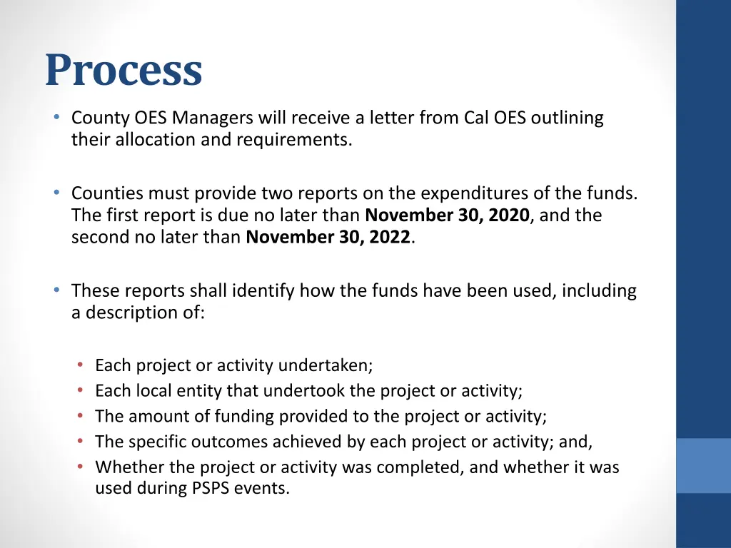 process county oes managers will receive a letter
