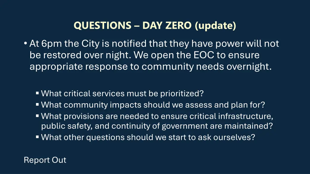 questions day zero update 1