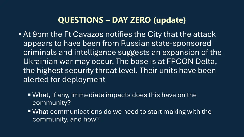 questions day zero update 2